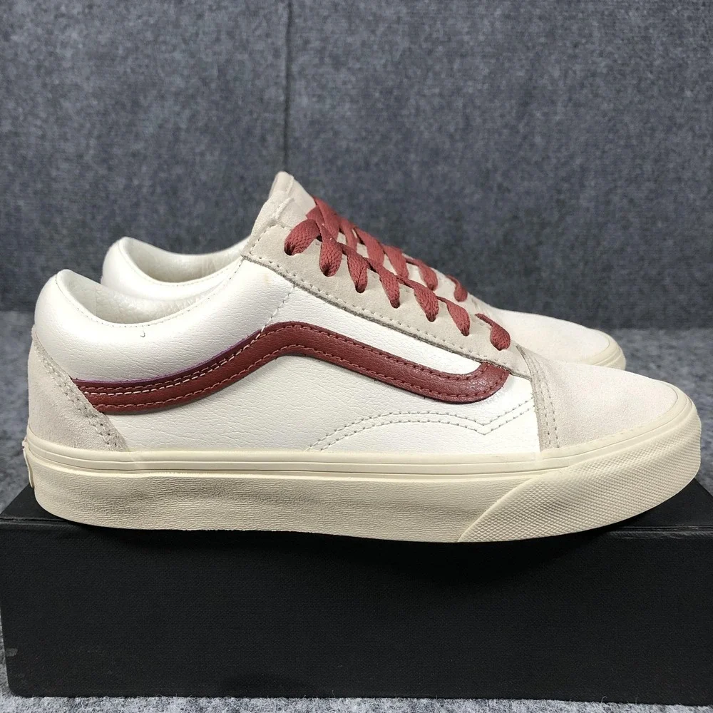 Vans Old Skool Shoes Men 5.5 / Women 7 White Burgundy Leather Suede Low Top - Picture 6 of 16